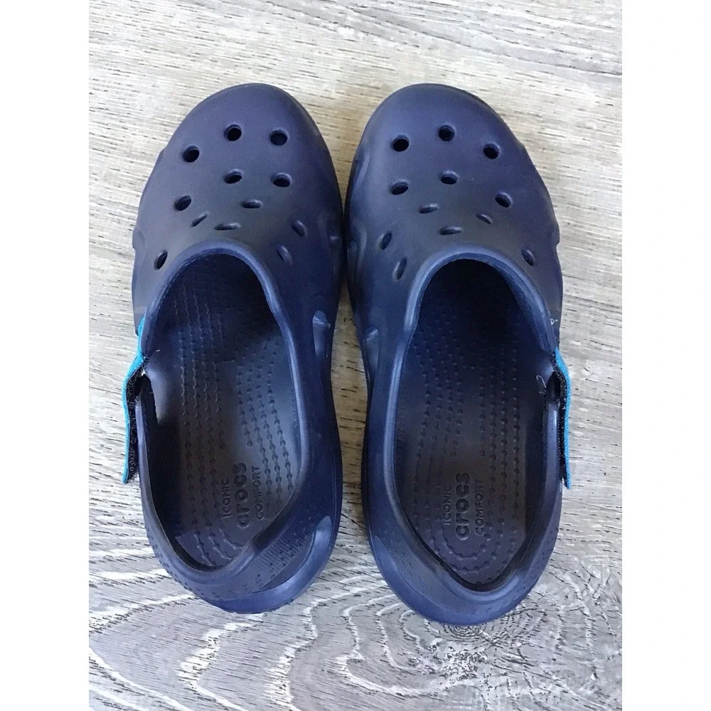 Crocs Swiftwater Wave K Kids Boys Size 1 J1 Navy Blue Water Shoes Sandals